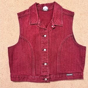 Red Denim Vest with Button Closure